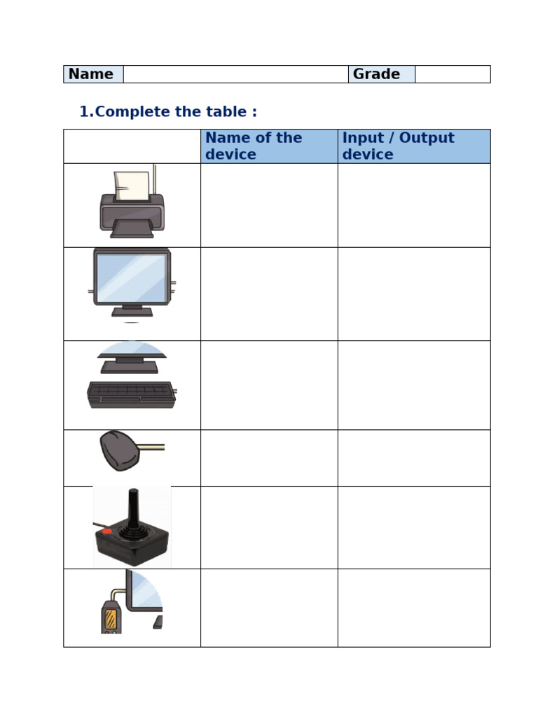 Grade 2.Input Output Devices. Week1 (1) | PDF