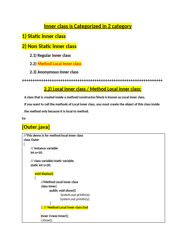 19 Day Method Local Inner Class | PDF | Constructor (Object Oriented ...