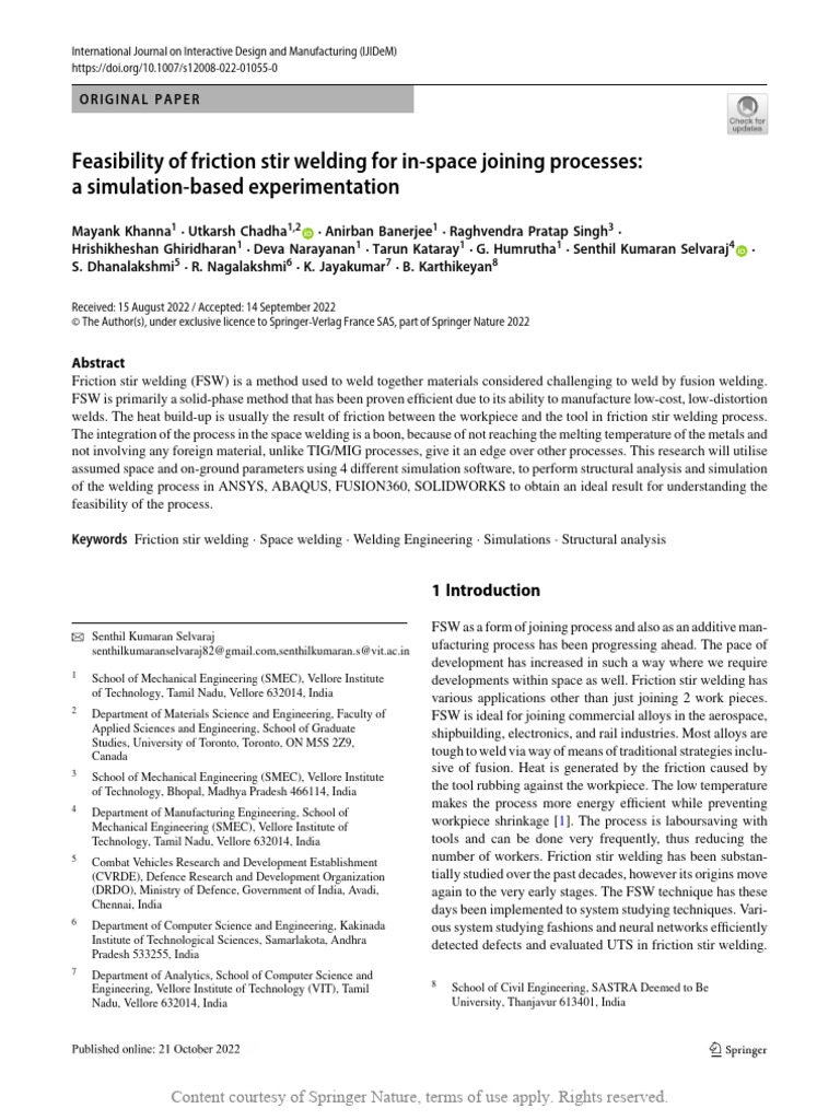 Feasibility of Friction Stir Welding for in-space | PDF