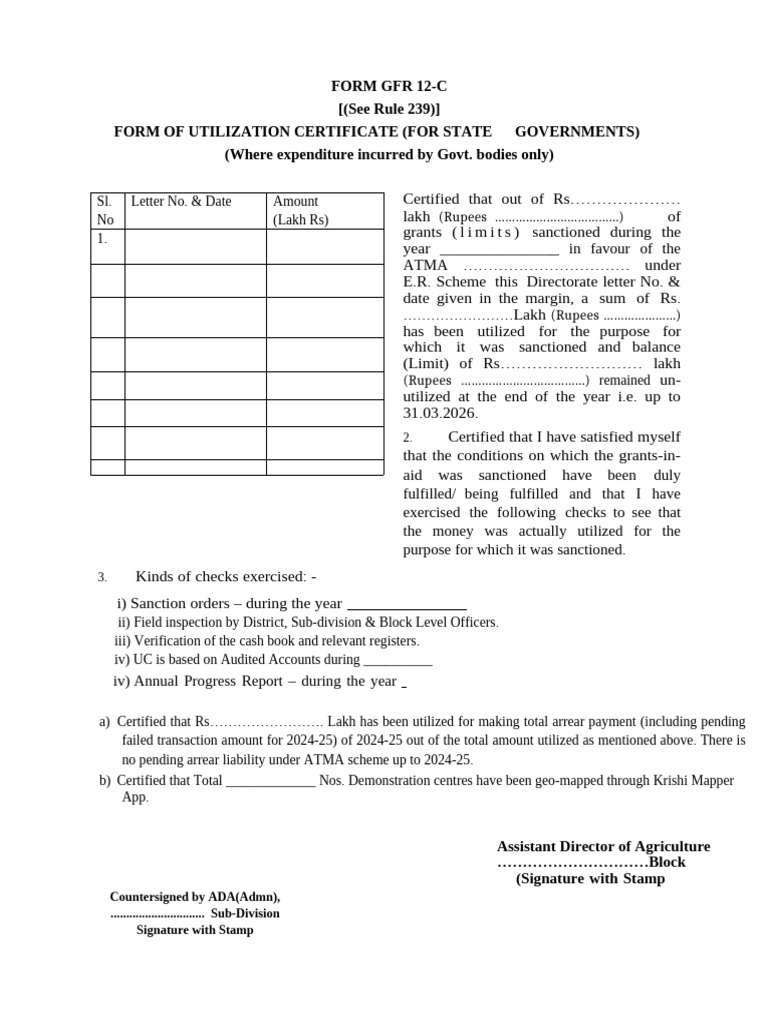 Form of Utilization Certificate 25-26 | PDF