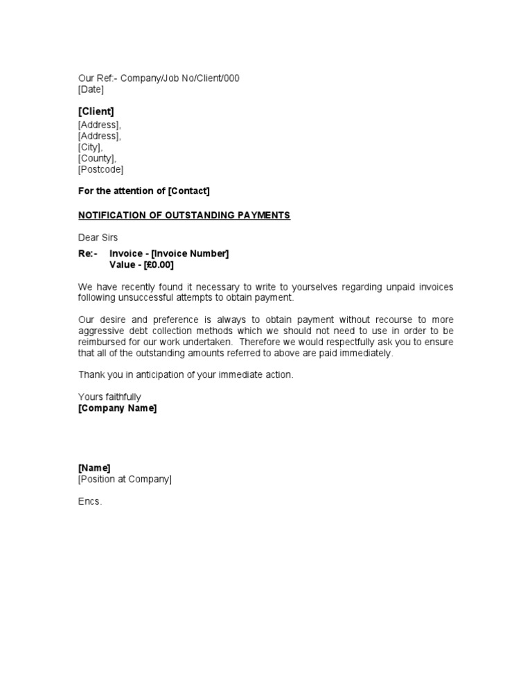 Outstanding Payment Notification Letter | PDF | Finance & Money Management
