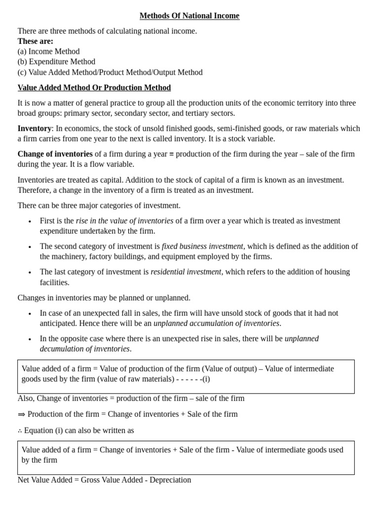 Methods of National Income | PDF | Measures Of National Income And ...