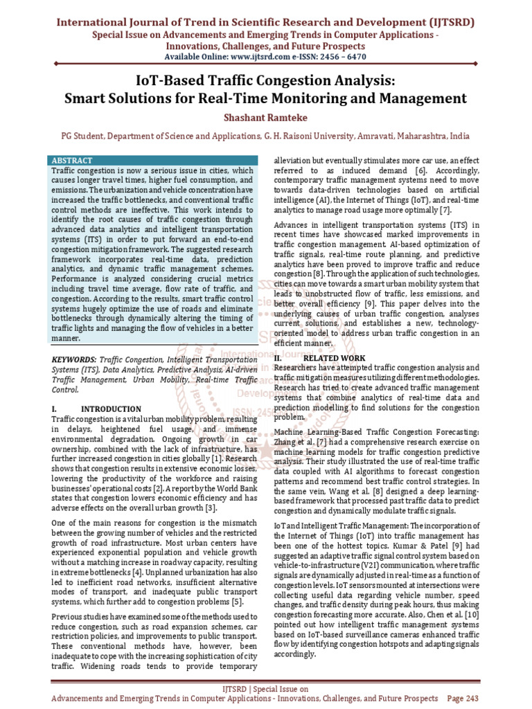 IoT Based Traffic Congestion Analysis Smart Solutions for Real Time ...