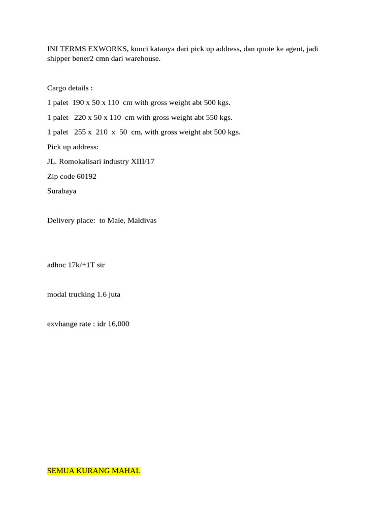 Quotation EXW Ke MLE | PDF