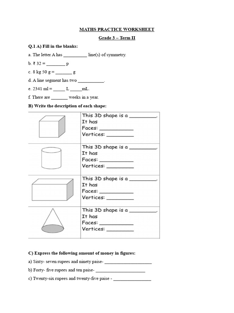 maths grade 3 worksheet-1 | PDF