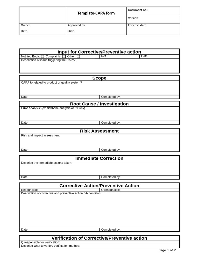 CAPA Form Template | PDF