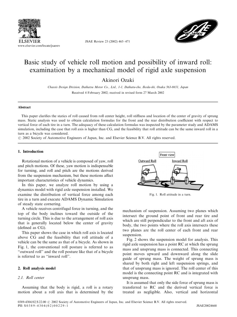 Basic Study of Vehicle Roll Motion and Possibility of Inward Roll | PDF