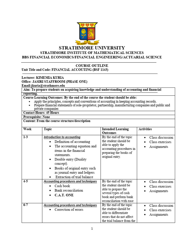 Fa Course Outline | PDF | Accounting