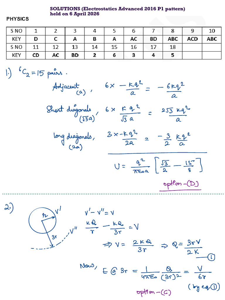 Solutions Physics Advanced Set a (6 Apr) | PDF