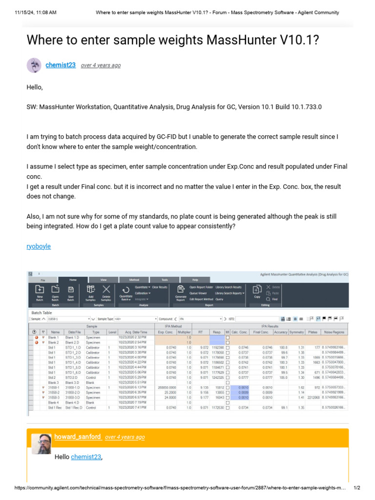 Where to Enter Sample Weights MassHunter V10.1_ - Forum - Mass ...