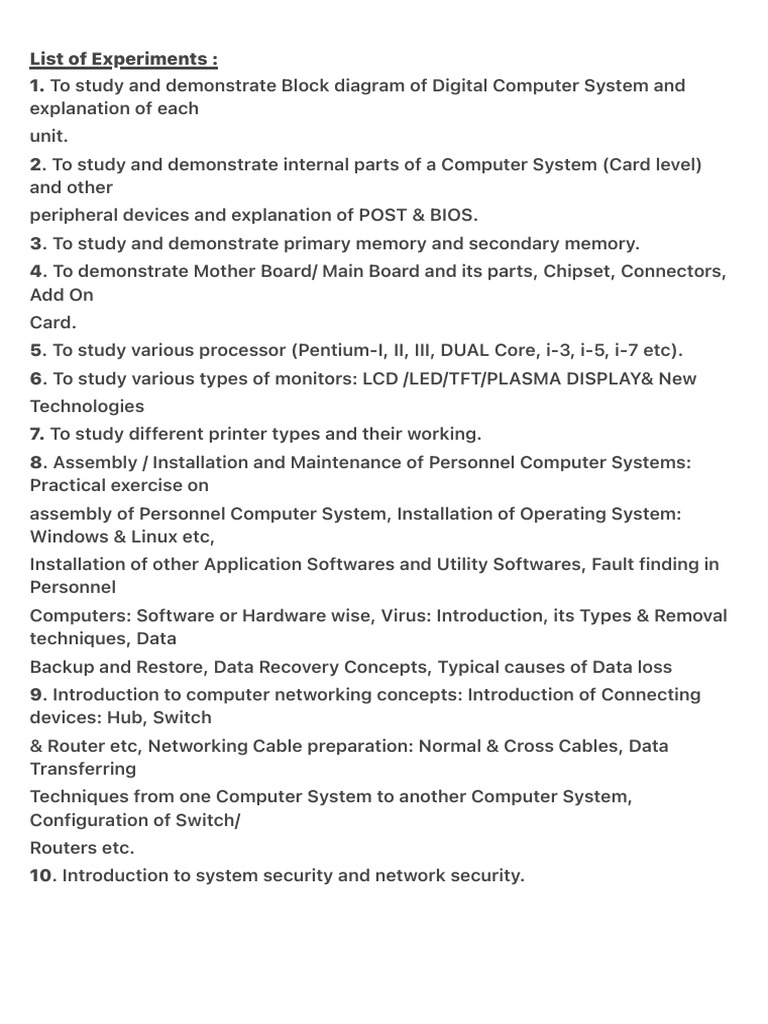 List of Experiments | PDF