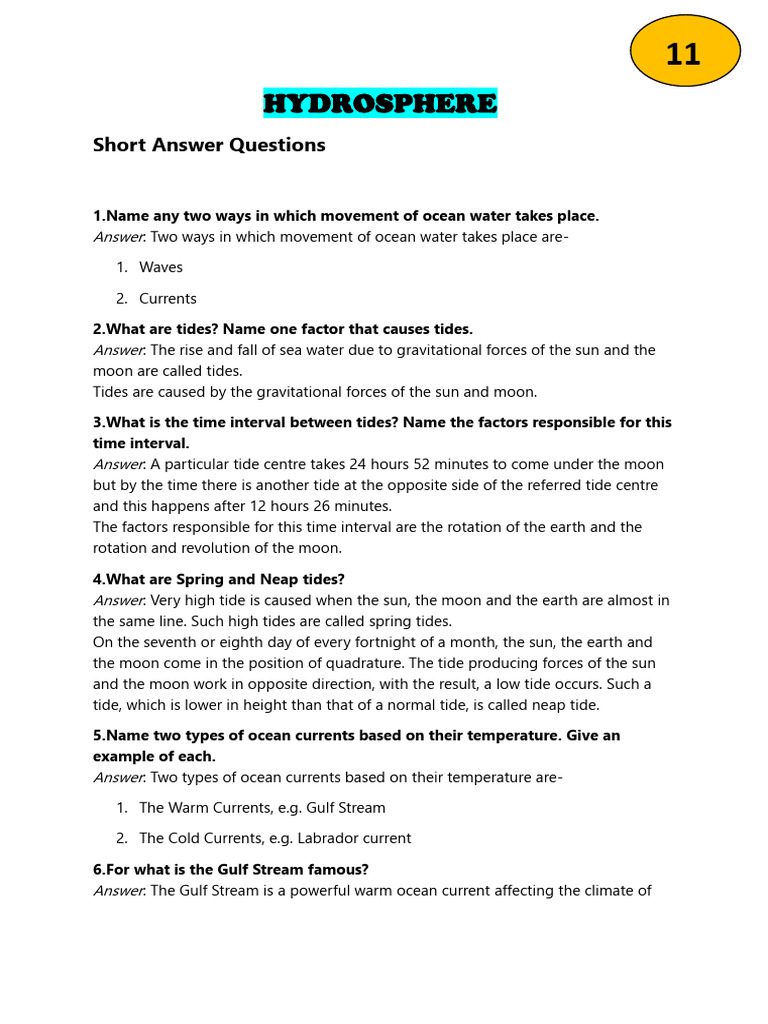 Geography class 9 ICSE 11. Hydrosphere NOTES | PDF