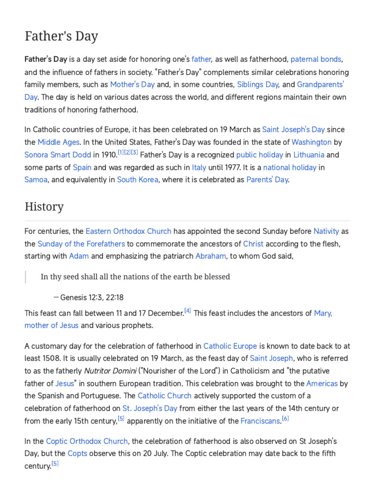 Father's Day - Wikipedia | PDF