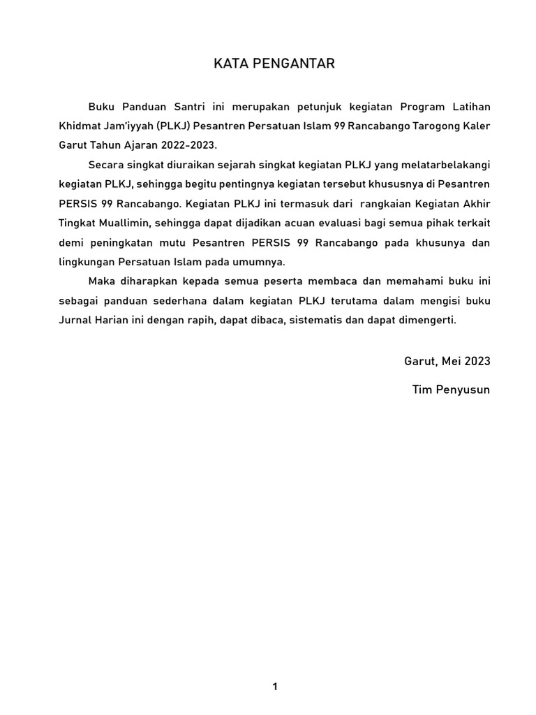 Buku Panduan Santri Plkj Angkatan Xxx Tahun 2023 (Peserta) | PDF