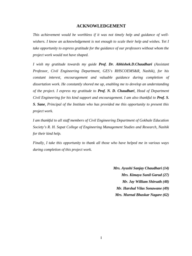 2. Acknowledgement, Abstract and Index (Group No. 1) | PDF