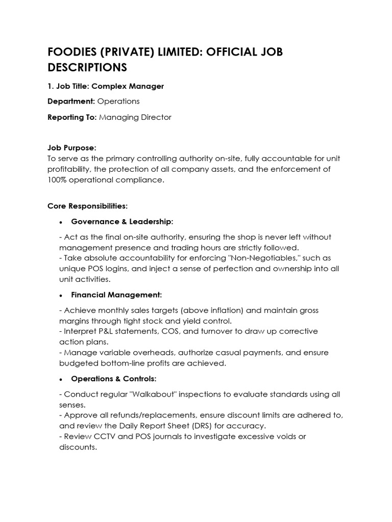 OFFICIAL JOB DESCRIPTIONS | PDF