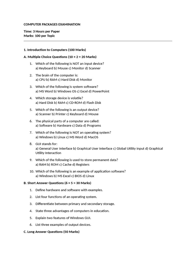 Computer Packages Examination | PDF | Operating System | Graphical User ...