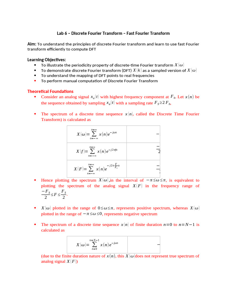Lab6 - Discrete Fourier Transform - Fast Fourier Transform ...