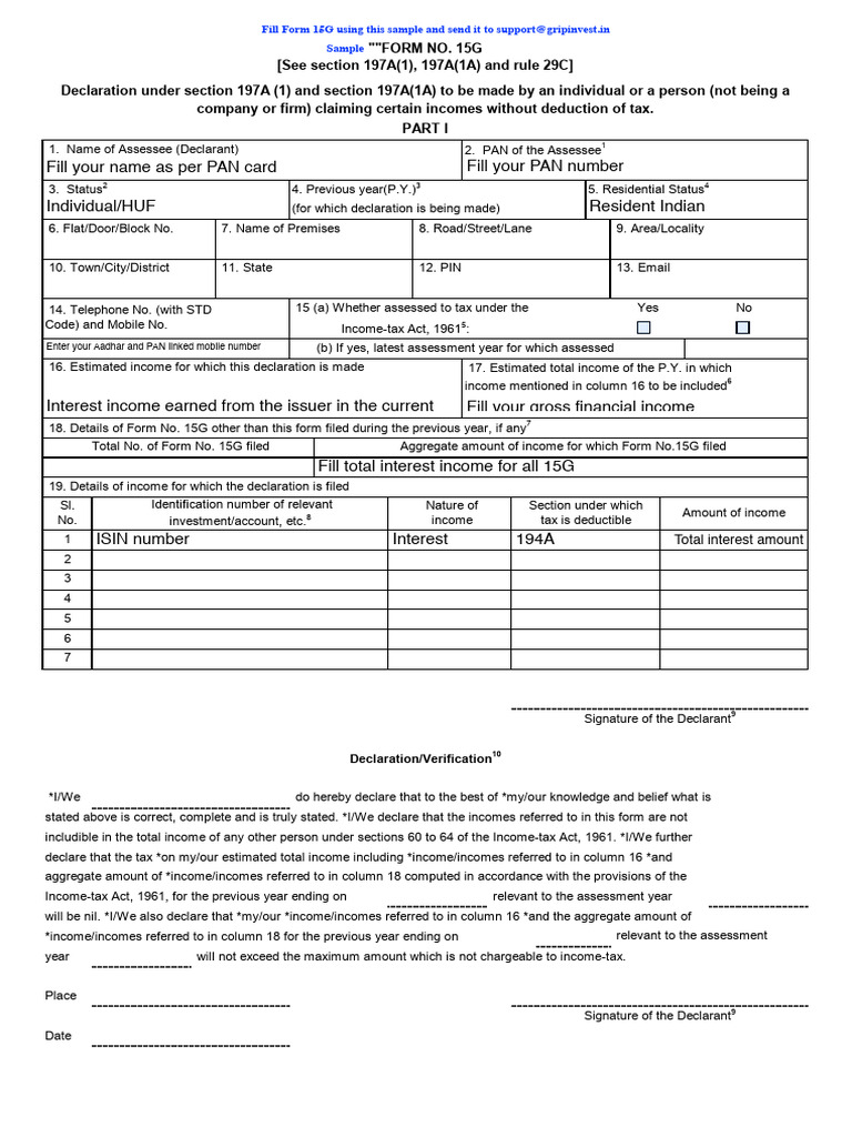Sample Form 15g 6 | PDF