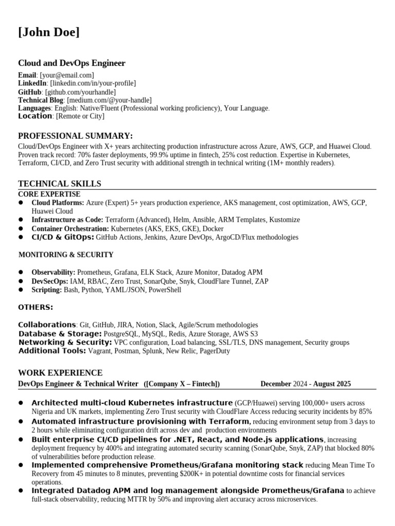 DevOps Experienced Template | PDF
