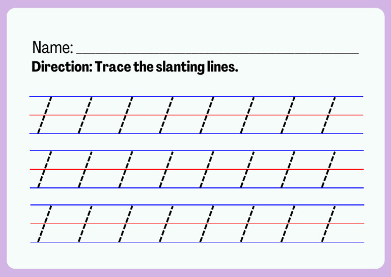 Lilac Simple Slanting Line Tracing Worksheet.pdf | PDF