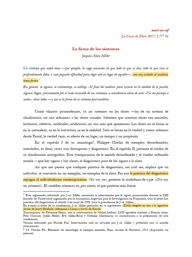 Miller, J.-A., (1998) La firma de los síntomas (deepl) | PDF