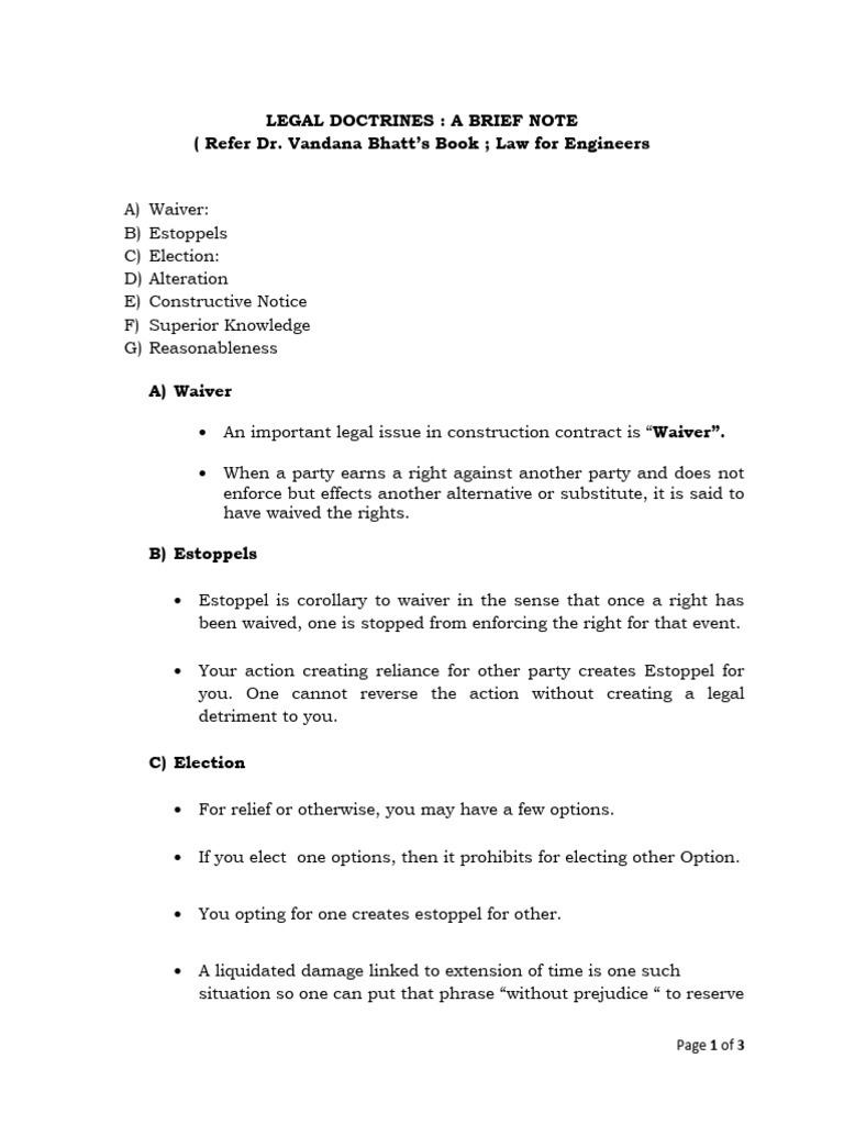 3. Legal Doctrines - A Brief Note | PDF | Estoppel | Private Law