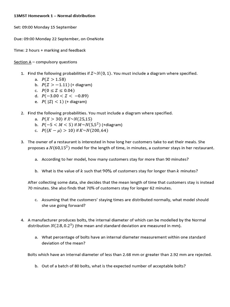 HW 01 - Normal Distribution | PDF | Normal Distribution | Probability