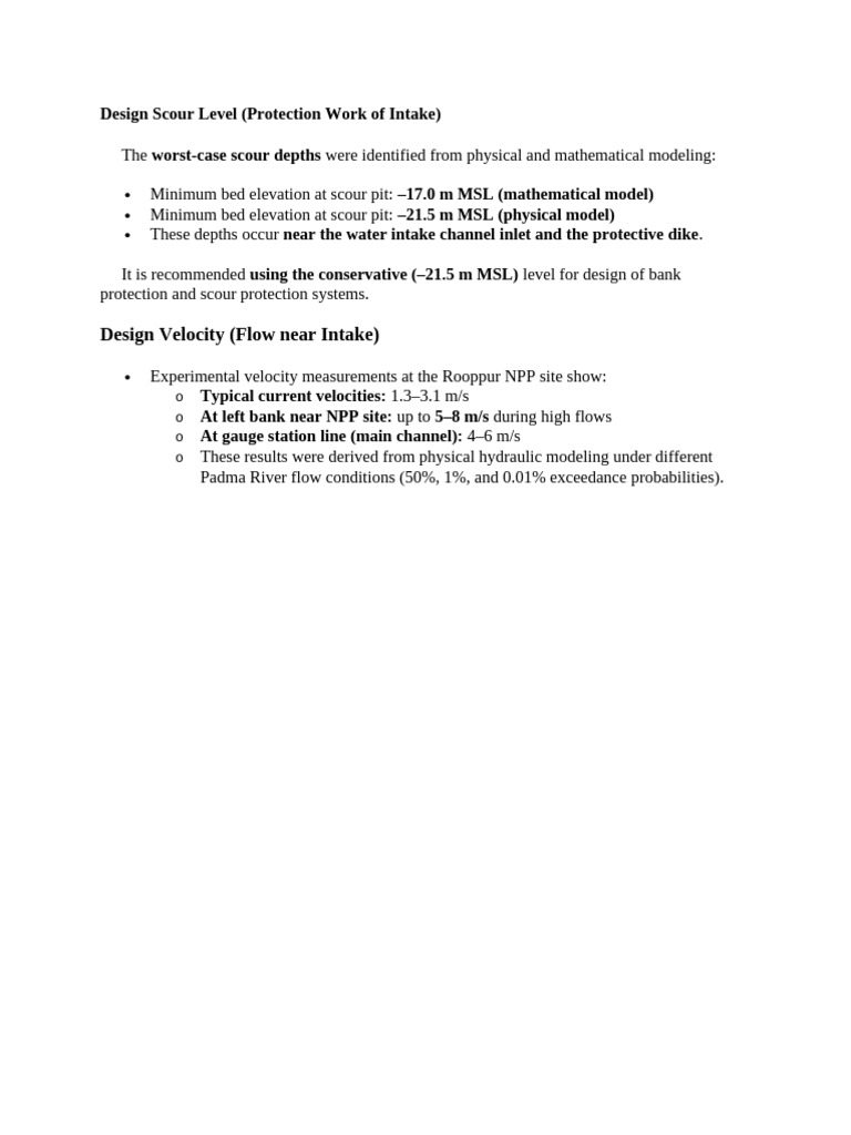 Design Scour Level and Velocity | PDF