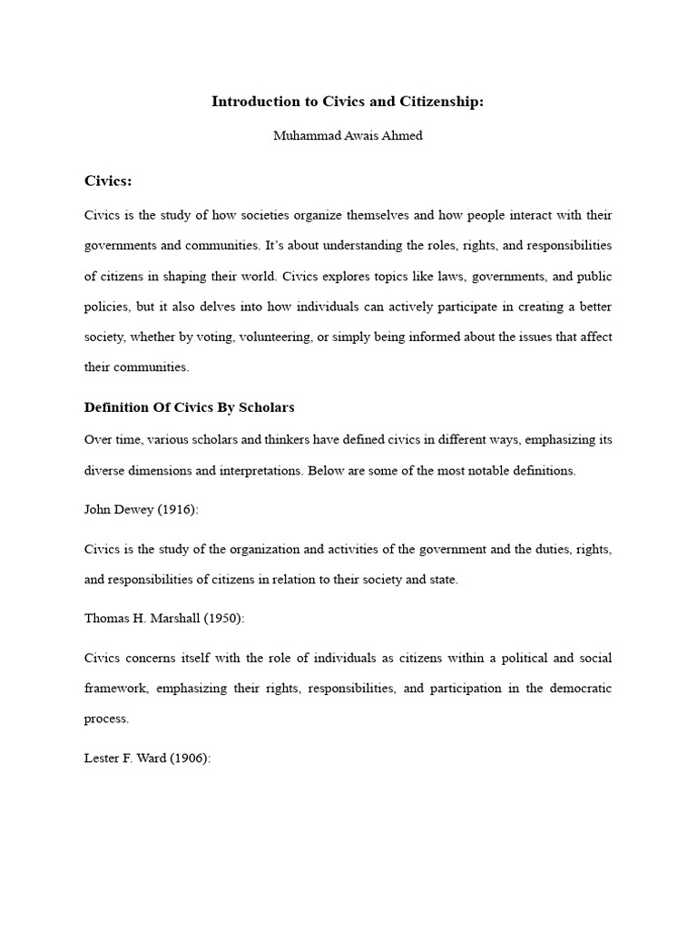 Topic 1 Introduction to Civics and Citizenship Course Civics and ...