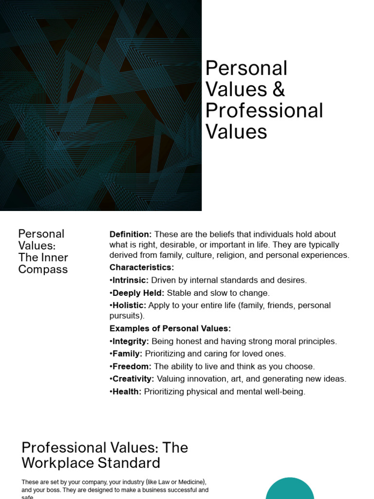 Personal Values & Professional Values | PDF | Well Being | Value (Ethics)