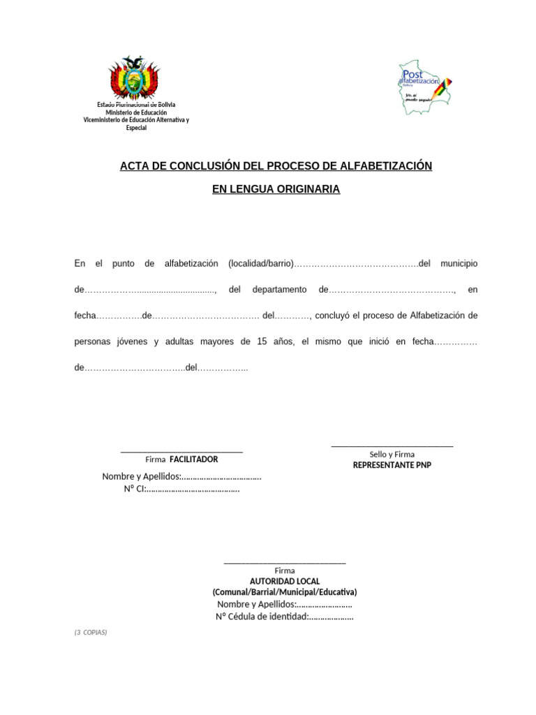 Acta de Conclusion y Evaluacion | PDF