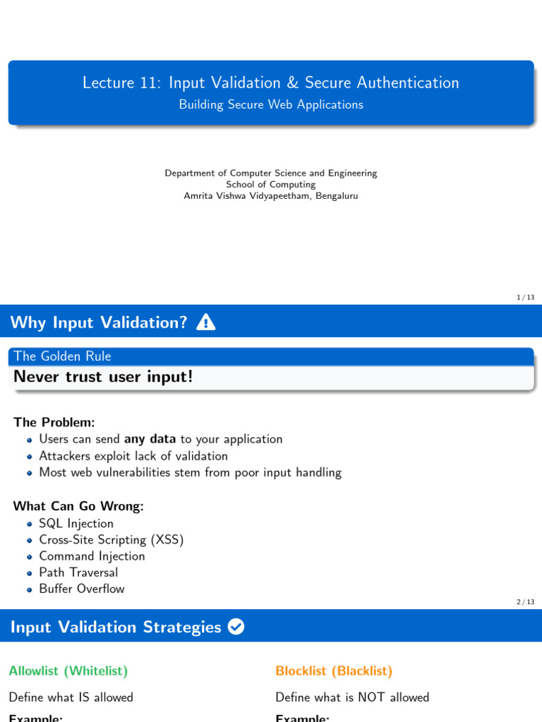 Lecture 11 12 Input Validation and Secure Authentication | PDF ...