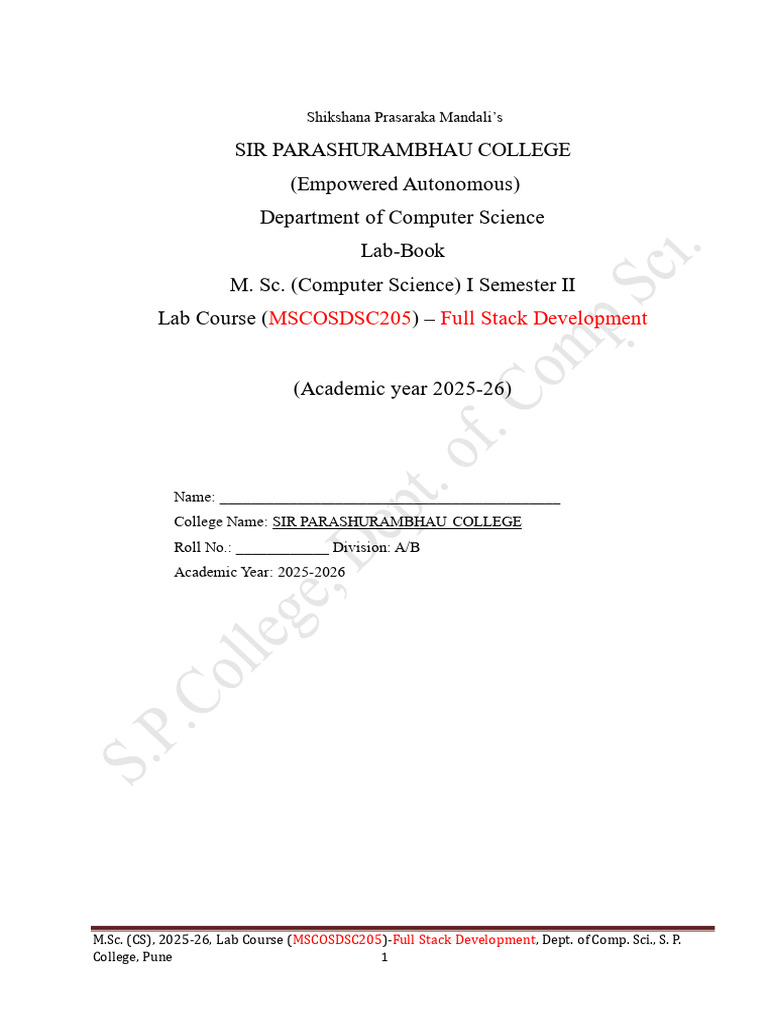 M.sc(Cs-I) Full Stack Development Lab-book-1 Final | PDF | Parameter ...