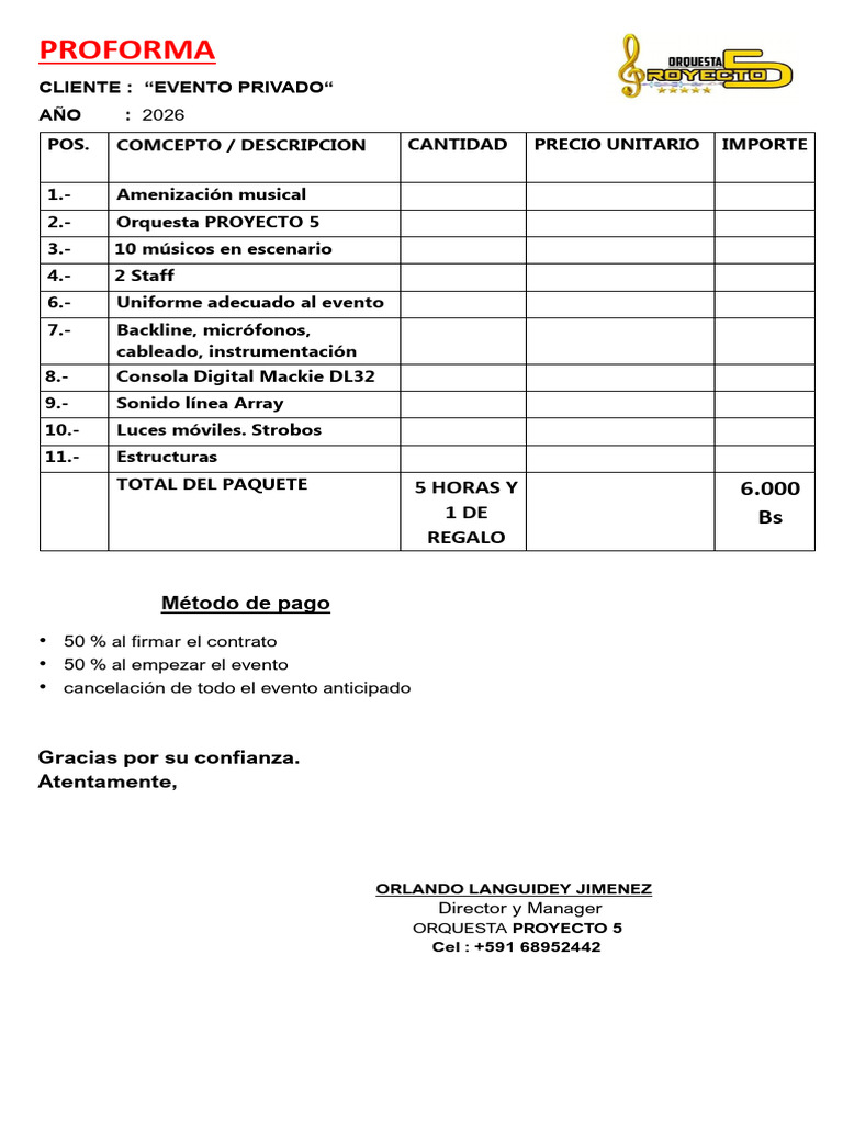 PROFORMA EVENTOS PRIVADO | PDF