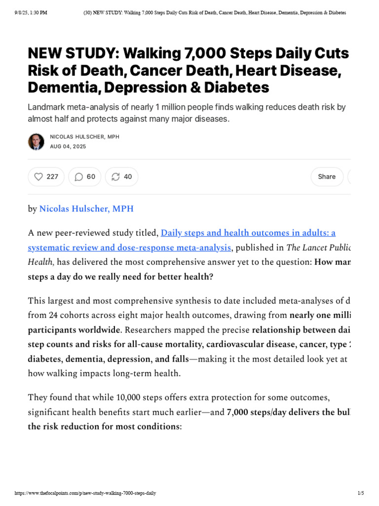 (30) NEW STUDY_ Walking 7,000 Steps Daily Cuts Risk of Death, Cancer ...