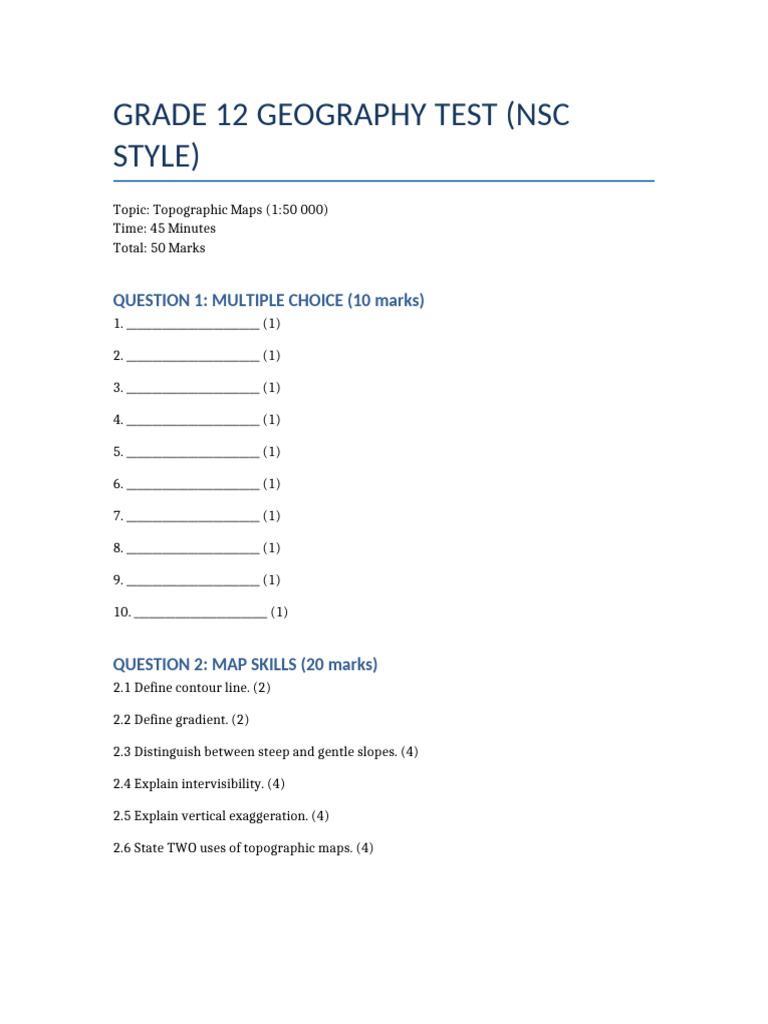 Geography Test 50marks | PDF