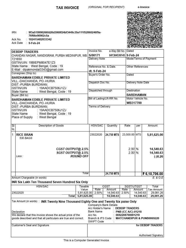 171 Bardhaman Edible Invoice | PDF