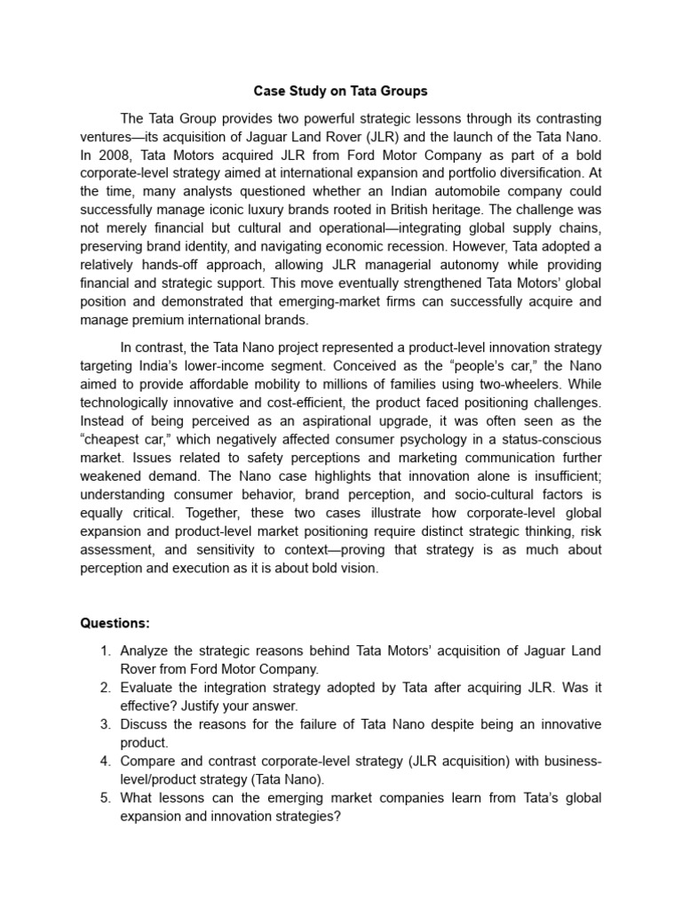 1. Case Study on Tata Groups | PDF | Brand | Consumer Behaviour