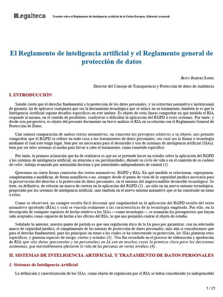 1 El Reglamento de Inteligencia Artificial y El Reglamento General de ...