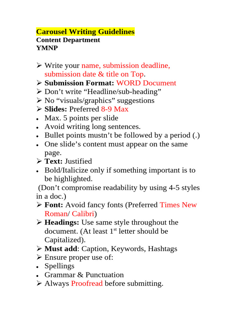 Carousel Writing Guidelines | PDF