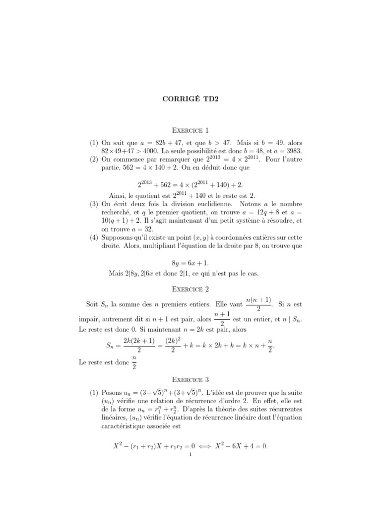 Corrige TD2 | PDF | Mathématiques discrètes | Théorie des nombres