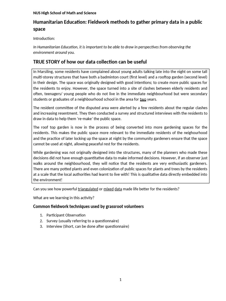Fieldwork Primary methods Document | PDF | Qualitative Research ...
