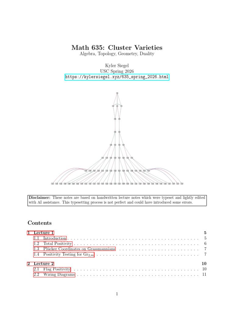 635 Spring 2026 Lecture Notes | PDF | Representation Theory | Matrix ...