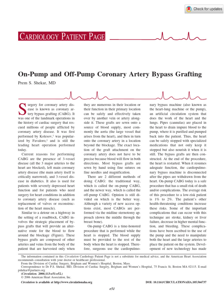 Shekar 2006 On Pump and Off Pump Coronary Artery Bypass Grafting | PDF ...