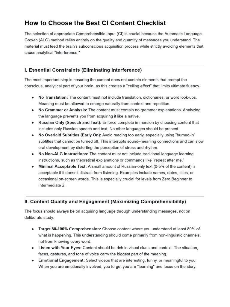 How to Choose the Best CI Content Checklist | PDF