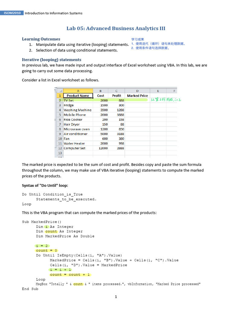 Lab05 AdvBusAnalytics03 Manual | PDF | Microsoft Excel | Control Flow