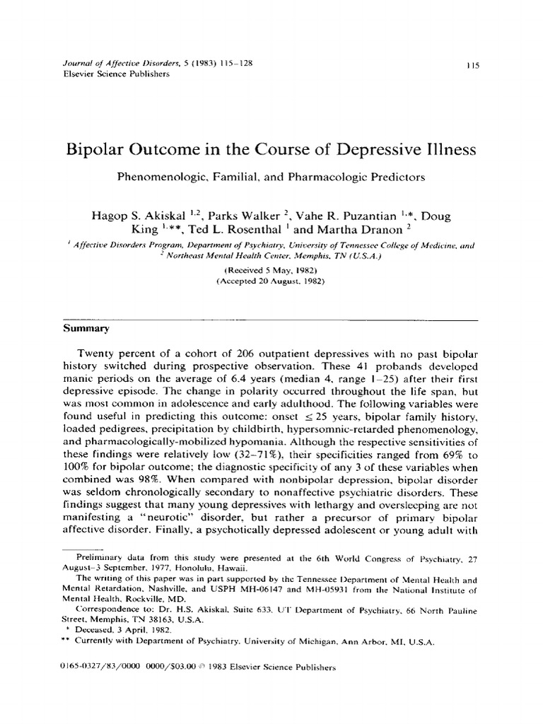 Bipolar Outcome in the Course of Depressive Illness | PDF | Bipolar ...