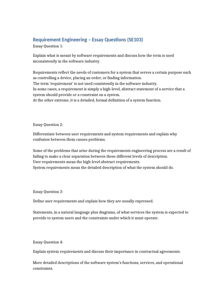 Requirement_Engineering_Essay_Questions | PDF