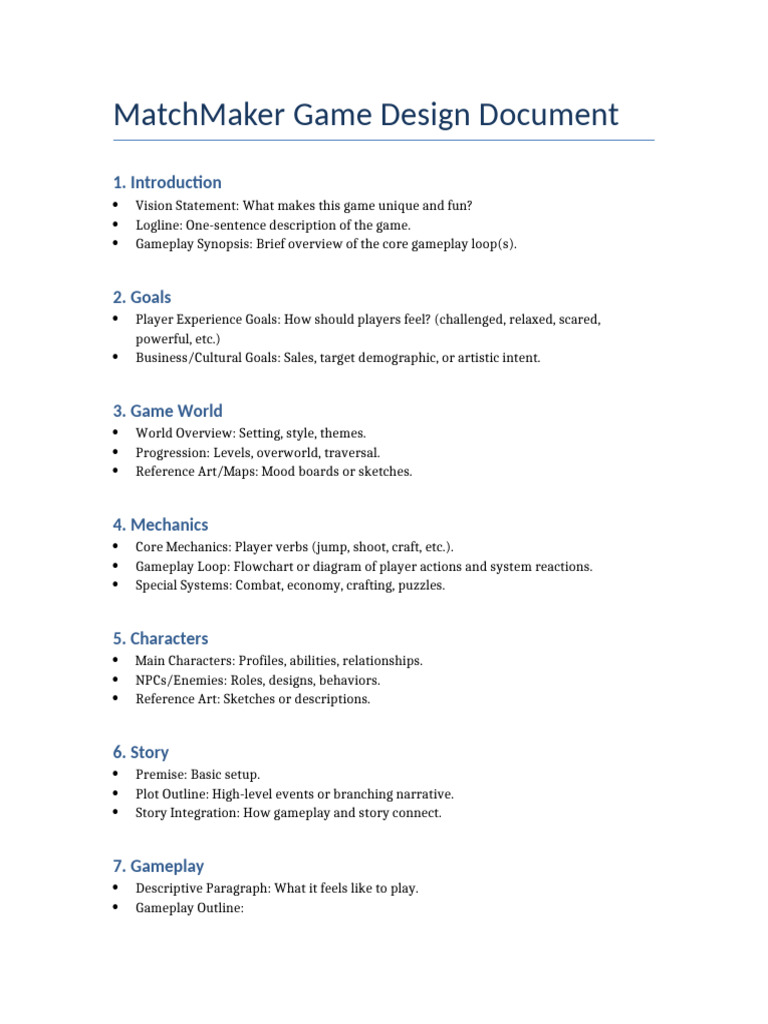 Game Design Document Template | PDF